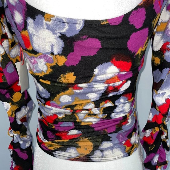 New Open Edit Off Shoulder Long Sleeve Ruched Faux Wrap Top Multi Size Small - Picture 13 of 16